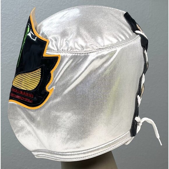 Mexican Lace-Up Silver MASCARA SAGRADA Lucha Libre Wrestling MASK Costume EUC - Picture 3 of 6